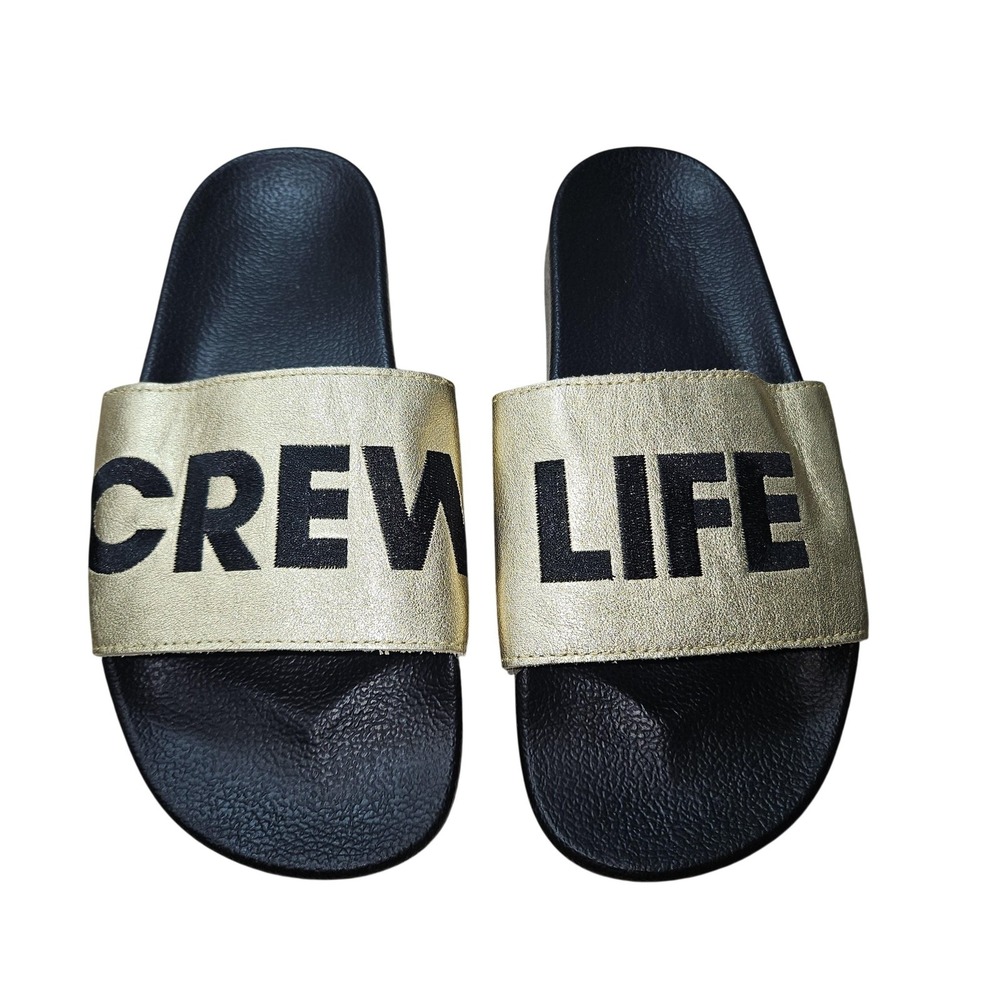 Crew Life Sandals Men 8 Women 10 Black Gold Metallic Slide Pool Slip On Beachy